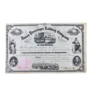 1874 Union Passenger Railway Company of Pennsylvania Capital Stock Certificate‎